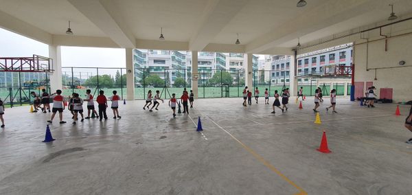 orienteering session in sports hall