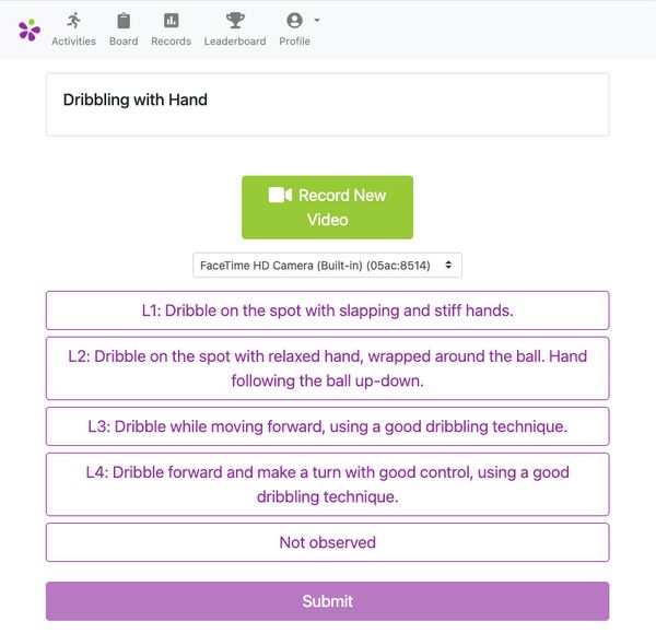 Screenshot of self-assessment
